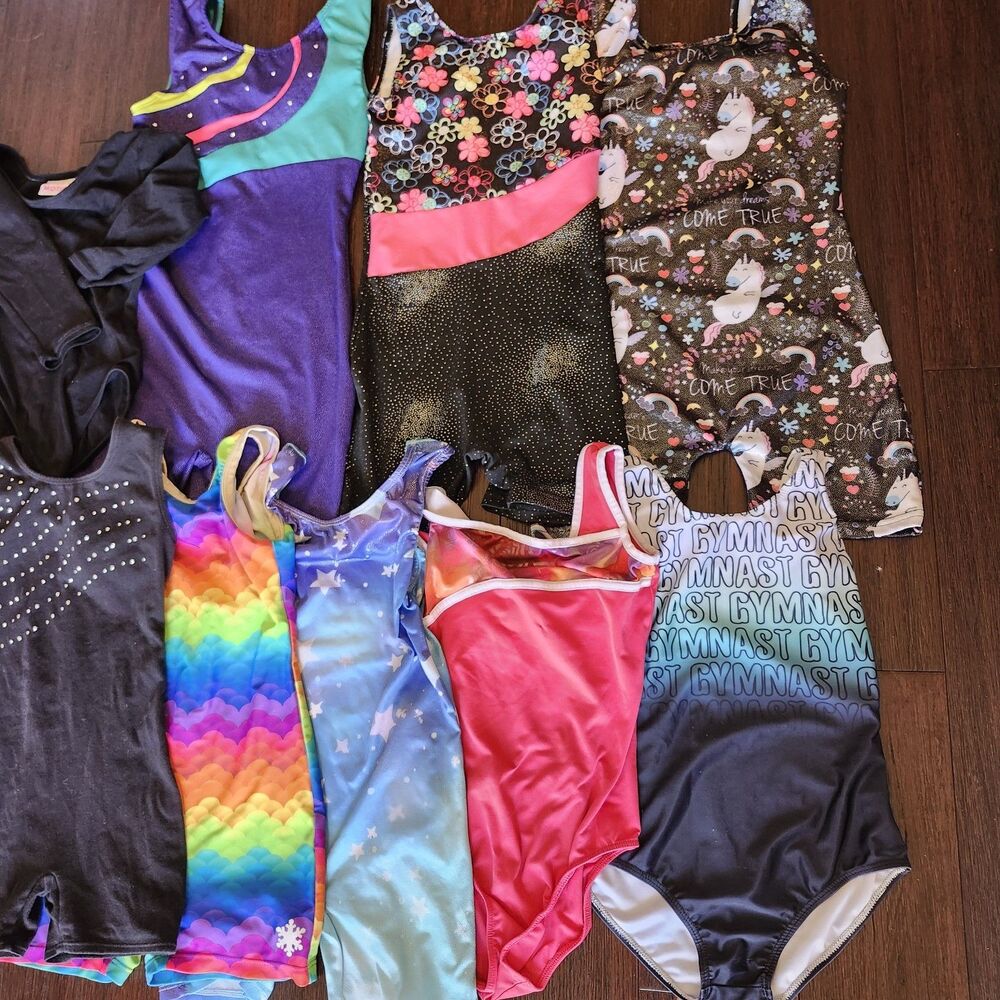 Lot of 9 Girls Gymnastics Leotards Biketards Size Small 7-8 Used GK Elite Dance - Picture 2 of 3